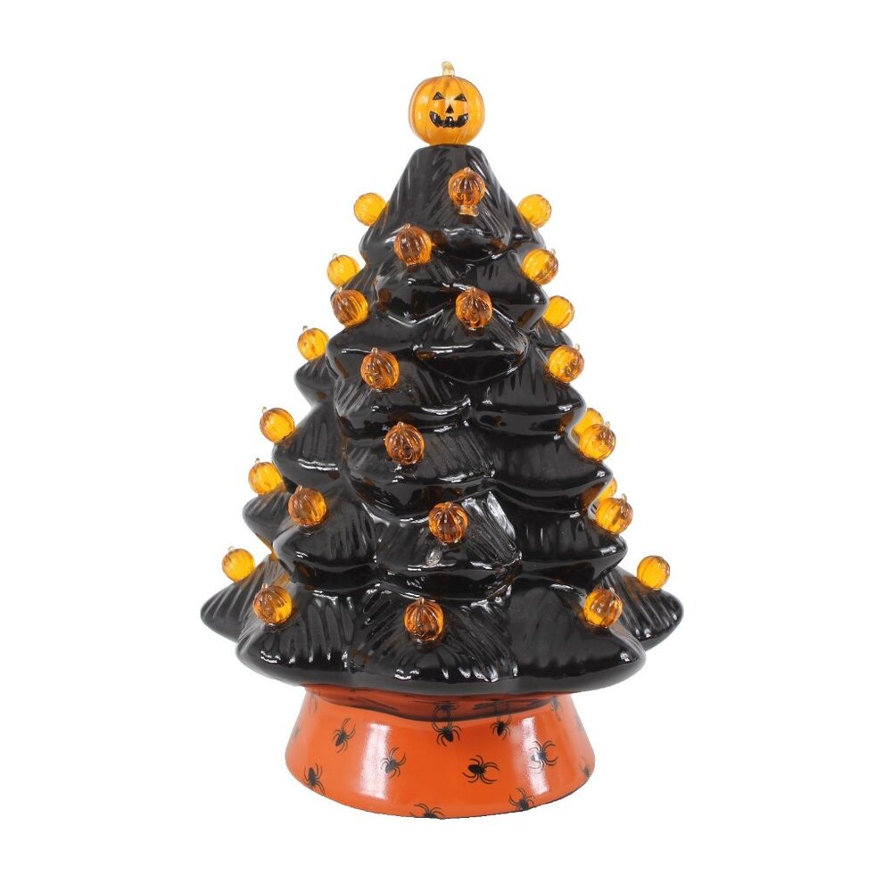 Mr Halloween Ceramic Tree Black Orange Pumpkin 12" Does Not Light Up AS IS